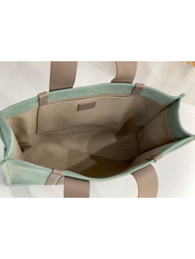 Chloe Large Woody Canvas Top Handle Shoulder Bag Light Green - Detail view 7
