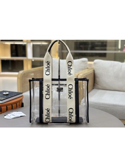 Chloe Large Woody Jelly Tote Shoulder Crossbody Bag Black - Main view