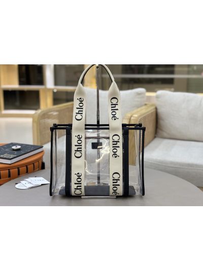 Chloe Large Woody Jelly Tote Shoulder Crossbody Bag Black - Detail view 3