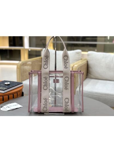 Chloe Large Woody Jelly Tote Shoulder Crossbody Bag Pink - Main view