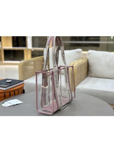 Chloe Large Woody Jelly Tote Shoulder Crossbody Bag Pink - Detail view 2