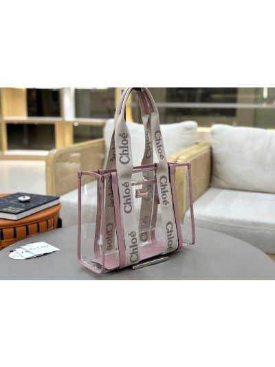 Chloe Large Woody Jelly Tote Shoulder Crossbody Bag Pink - Detail view 3