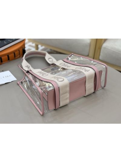 Chloe Large Woody Jelly Tote Shoulder Crossbody Bag Pink - Detail view 4