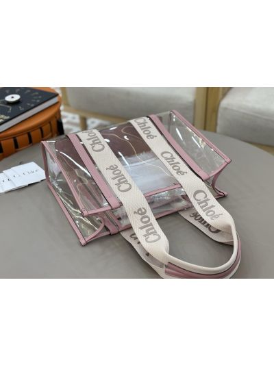 Chloe Large Woody Jelly Tote Shoulder Crossbody Bag Pink - Detail view 5