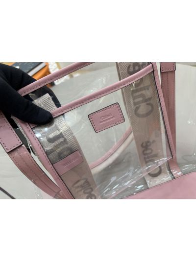 Chloe Large Woody Jelly Tote Shoulder Crossbody Bag Pink - Detail view 9