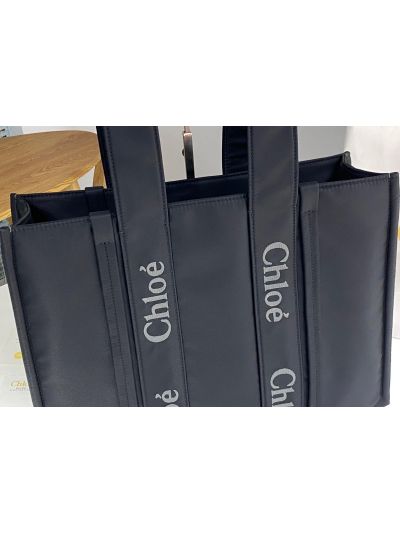 Chloe Large Woody Nylon Top Handle Shoulder Bag Black - Detail view 2