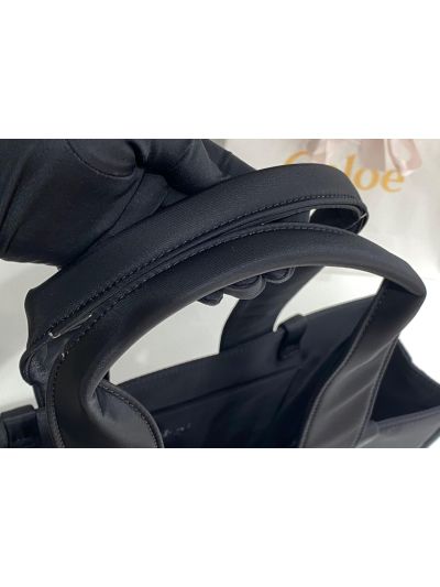Chloe Large Woody Nylon Top Handle Shoulder Bag Black - Detail view 4