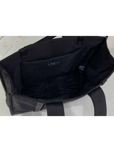 Chloe Large Woody Nylon Top Handle Shoulder Bag Black - Detail view 7
