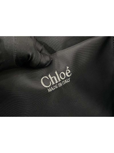 Chloe Large Woody Nylon Top Handle Shoulder Bag Black - Detail view 8