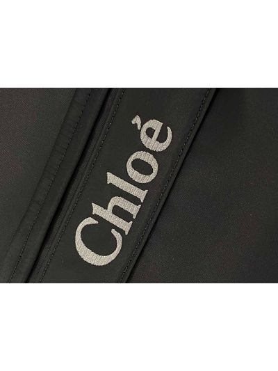 Chloe Large Woody Nylon Top Handle Shoulder Bag Black - Detail view 9