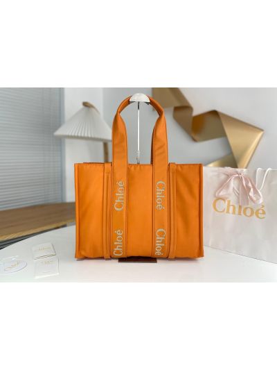 Chloe Large Woody Nylon Top Handle Shoulder Bag Golden Yellow - Main view