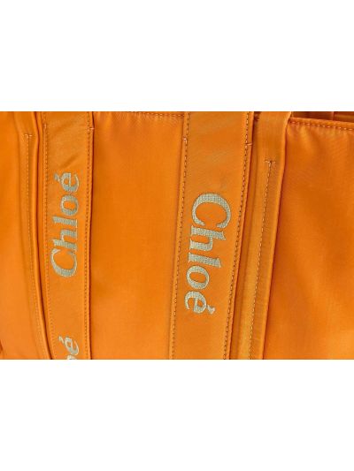 Chloe Large Woody Nylon Top Handle Shoulder Bag Golden Yellow - Detail view 2