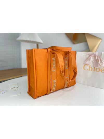 Chloe Large Woody Nylon Top Handle Shoulder Bag Golden Yellow - Detail view 3