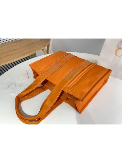 Chloe Large Woody Nylon Top Handle Shoulder Bag Golden Yellow - Detail view 5