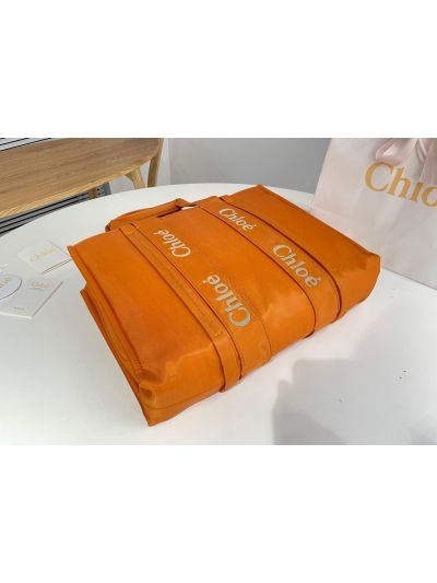 Chloe Large Woody Nylon Top Handle Shoulder Bag Golden Yellow - Detail view 6