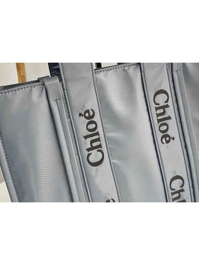 Chloe Large Woody Nylon Top Handle Shoulder Bag Grey - Detail view 2