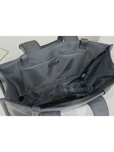 Chloe Large Woody Nylon Top Handle Shoulder Bag Grey - Detail view 7