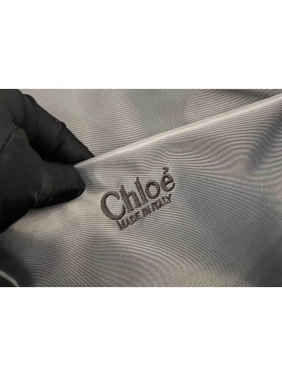 Chloe Large Woody Nylon Top Handle Shoulder Bag Grey - Detail view 9