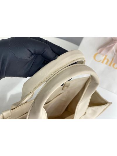 Chloe Large Woody Nylon Top Handle Shoulder Bag Off White - Detail view 4