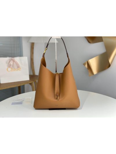 Chloe Marcie Leather Hobo Shoulder Bag Brown - Main view