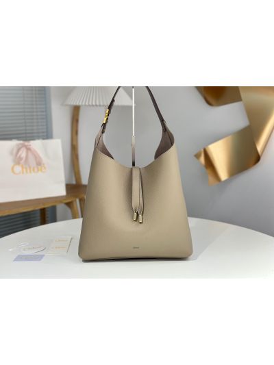 Chloe Marcie Leather Hobo Shoulder Bag Grey - Main view