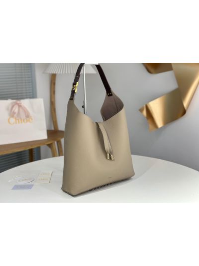 Chloe Marcie Leather Hobo Shoulder Bag Grey - Detail view 2