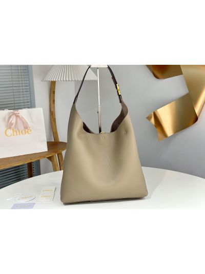 Chloe Marcie Leather Hobo Shoulder Bag Grey - Detail view 5