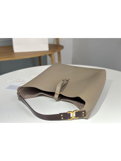 Chloe Marcie Leather Hobo Shoulder Bag Grey - Detail view 6