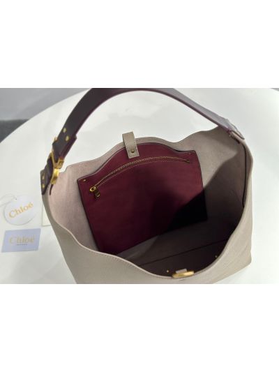 Chloe Marcie Leather Hobo Shoulder Bag Grey - Detail view 8