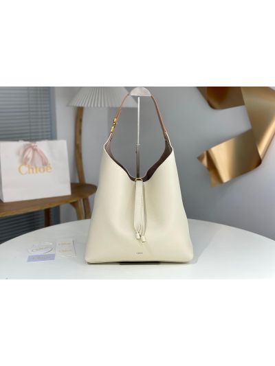 Chloe Marcie Leather Hobo Shoulder Bag Off White - Main view