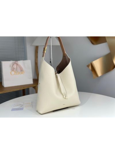 Chloe Marcie Leather Hobo Shoulder Bag Off White - Detail view 2