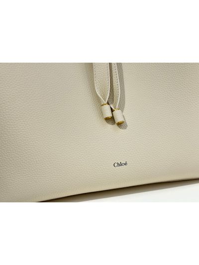 Chloe Marcie Leather Hobo Shoulder Bag Off White - Detail view 3