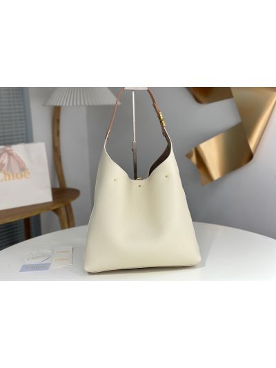 Chloe Marcie Leather Hobo Shoulder Bag Off White - Detail view 5