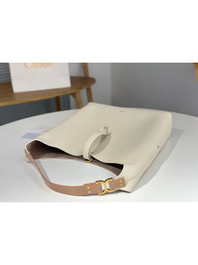 Chloe Marcie Leather Hobo Shoulder Bag Off White - Detail view 6