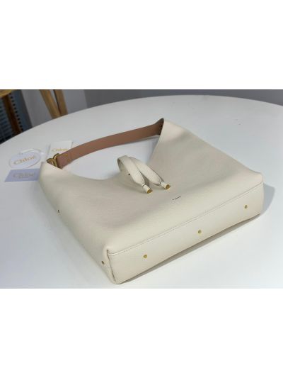 Chloe Marcie Leather Hobo Shoulder Bag Off White - Detail view 7