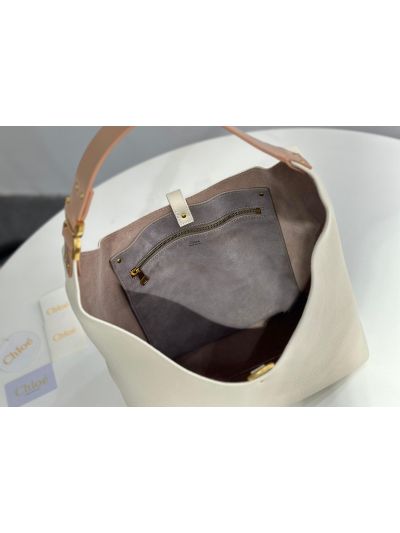 Chloe Marcie Leather Hobo Shoulder Bag Off White - Detail view 8
