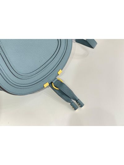 Chloe Marcie Medium Saddle Shoulder Crossbody Bag Light Blue Grained Calfskin - Detail view 6