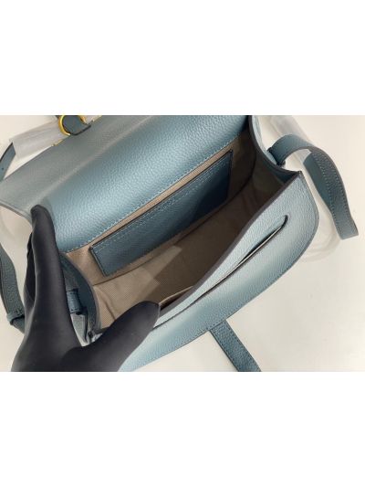 Chloe Marcie Medium Saddle Shoulder Crossbody Bag Light Blue Grained Calfskin - Detail view 7