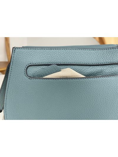 Chloe Marcie Medium Saddle Shoulder Crossbody Bag Light Blue Grained Calfskin - Detail view 9