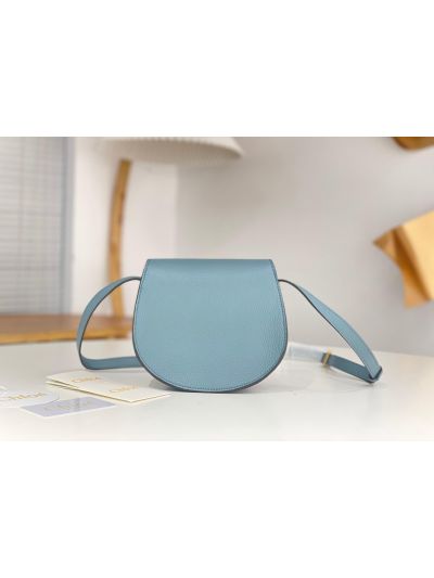 Chloe Marcie Small Saddle Shoulder Crossbody Bag Light Blue Grained Calfskin - Detail view 4