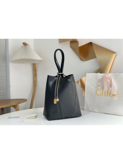 Chloe Medium Spin Tote Bag Black Grained Calfskin Leather - Detail view 2