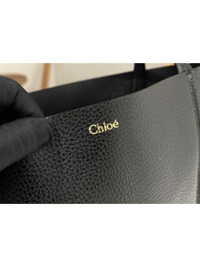 Chloe Medium Spin Tote Bag Black Grained Calfskin Leather - Detail view 3