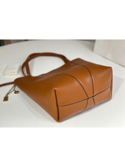 Chloe Medium Spin Tote Bag Brown Grained Calfskin Leather - Detail view 6