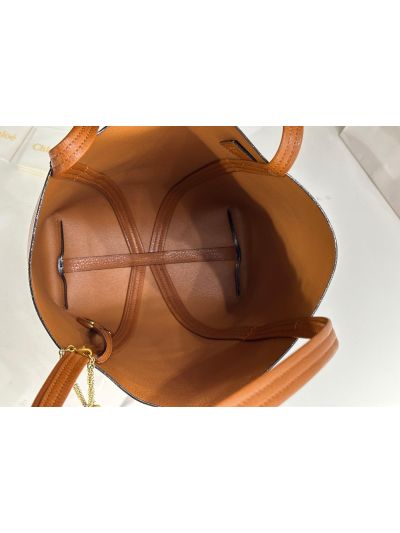 Chloe Medium Spin Tote Bag Brown Grained Calfskin Leather - Detail view 8