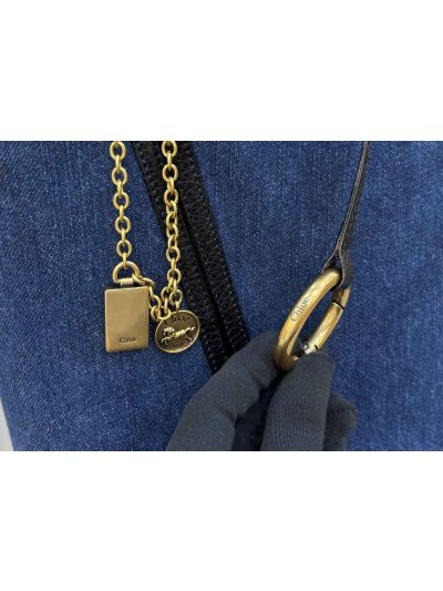 Chloe Medium Spin Tote Bag Denim Blue Cotton and Cowhide - Detail view 3