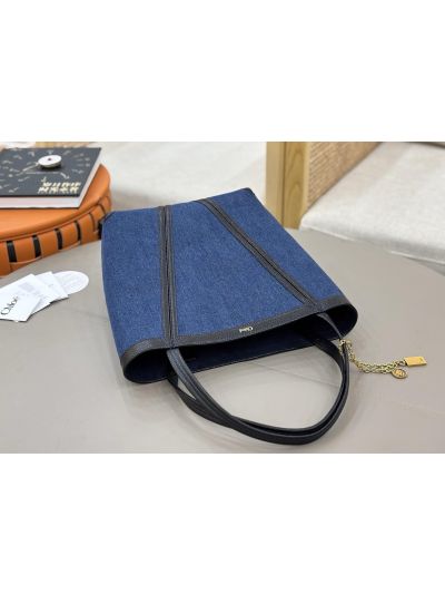 Chloe Medium Spin Tote Bag Denim Blue Cotton and Cowhide - Detail view 5