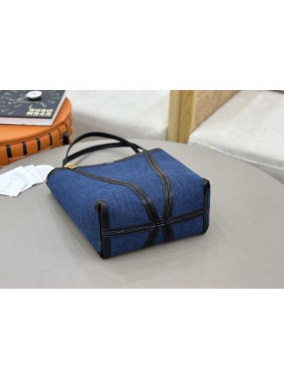 Chloe Medium Spin Tote Bag Denim Blue Cotton and Cowhide - Detail view 6