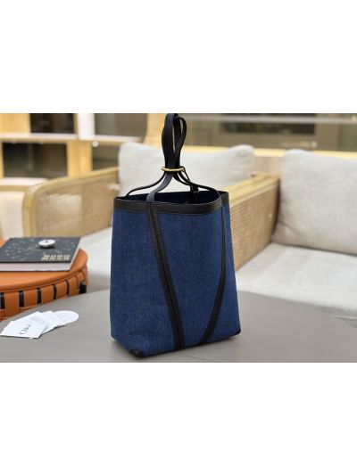 Chloe Medium Spin Tote Bag Denim Blue Cotton and Cowhide - Detail view 7