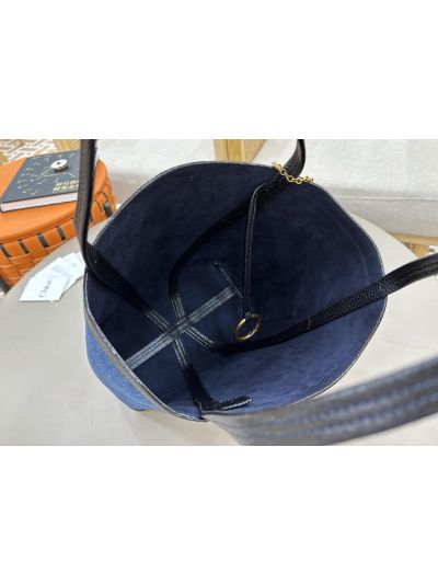 Chloe Medium Spin Tote Bag Denim Blue Cotton and Cowhide - Detail view 9