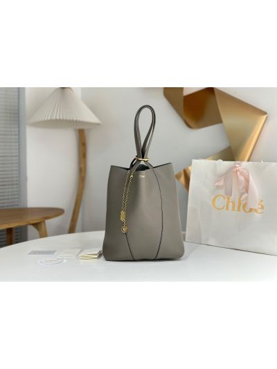 Chloe Medium Spin Tote Bag Gray Grained Calfskin Leather - Main view